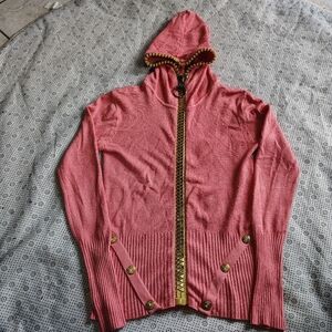 Women's Pink Hooded Jacket with Gold Accents
